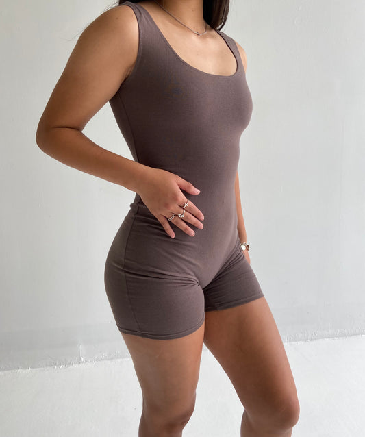 Solid Unitard Tank Romper